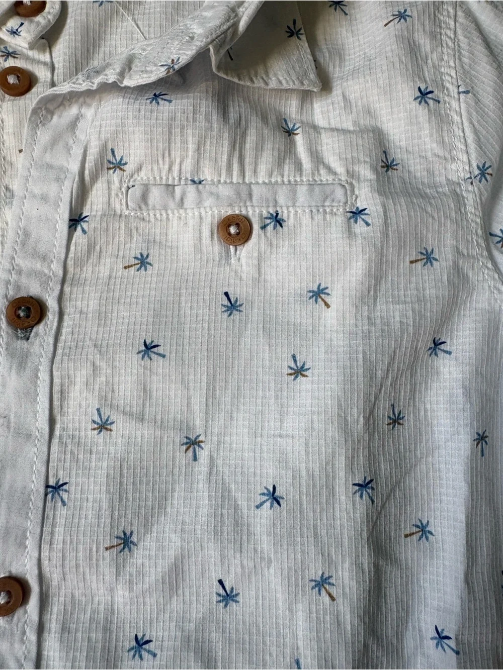 Okaidi White Button-Down Shirt with Blue Palm Print